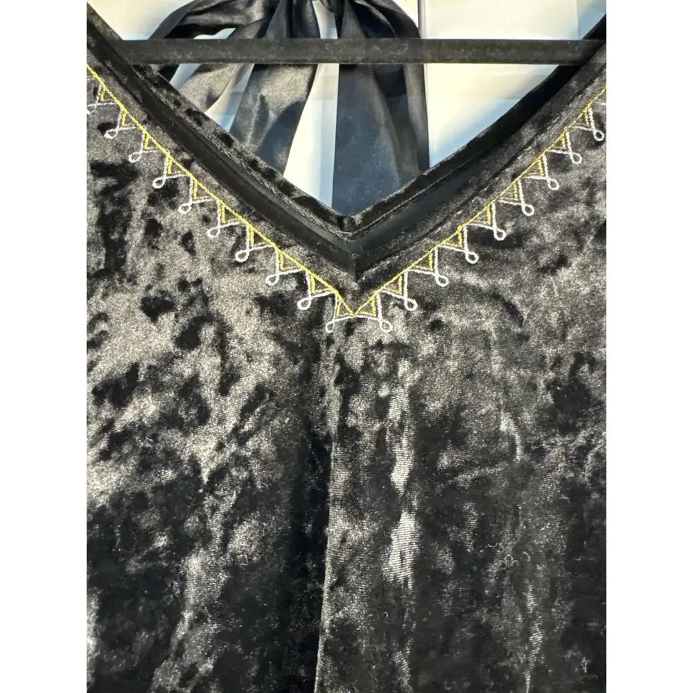 ADIVA Womens Crushed Velvet Boho Top XL Black - Picture 2 of 6